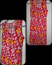 Vtg 90s Red Hawaiian Floral Maxi Dress Sleeveless Button Front Sundress Small