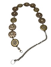 Vintage Concho Chain Belt Medallion Leather Brass Rhinestone Western Cowgirl