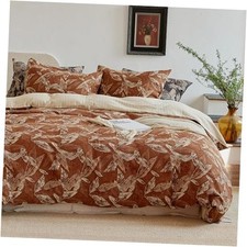 Muslin Duvet Cover Set Size, 100 Washed Cotton 3 Pieces Queen Leaves - Brown
