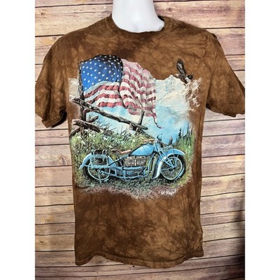 The Mountain Flag Motorcycle Harley Eagle Americana Tie Dye Shirt   Size Medium