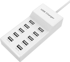 Multi 12 Port USB Charging Station Hub Desktop Wall Cell Phone Charger Organizer