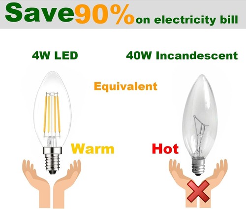 E14 Led SES Candle Light Bulb Dimmable,Small Screw,4W Equivalent 40W, Warm Whit - Picture 4 of 7