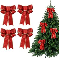 Weihnachtsbaum-Schleifen Glitzernd Goldfarben Geschenkband 5 StüCk Rot
