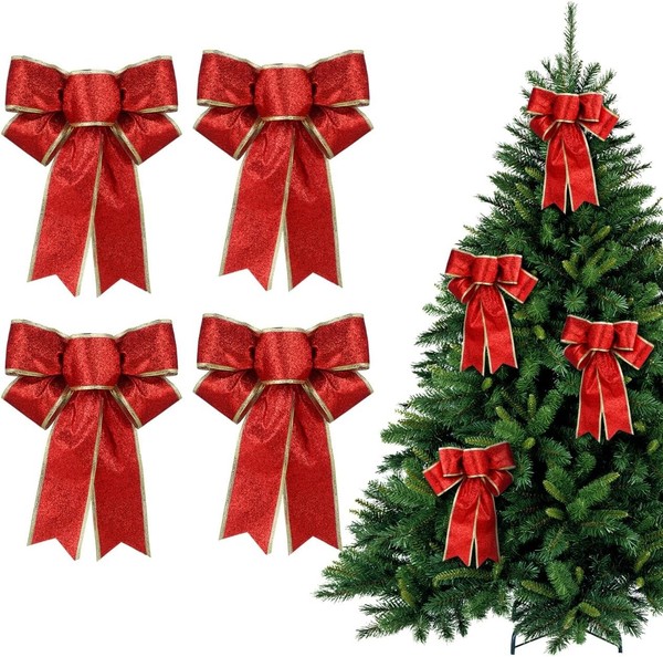 Weihnachtsbaum-Schleifen Glitzernd Goldfarben Geschenkband 5 StüCk Rot-image