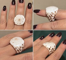 RING Size 9 NATURAL SEASHELL SHIVA EYE SHELL WHITE LEOPARD SHELL MERMAID RING