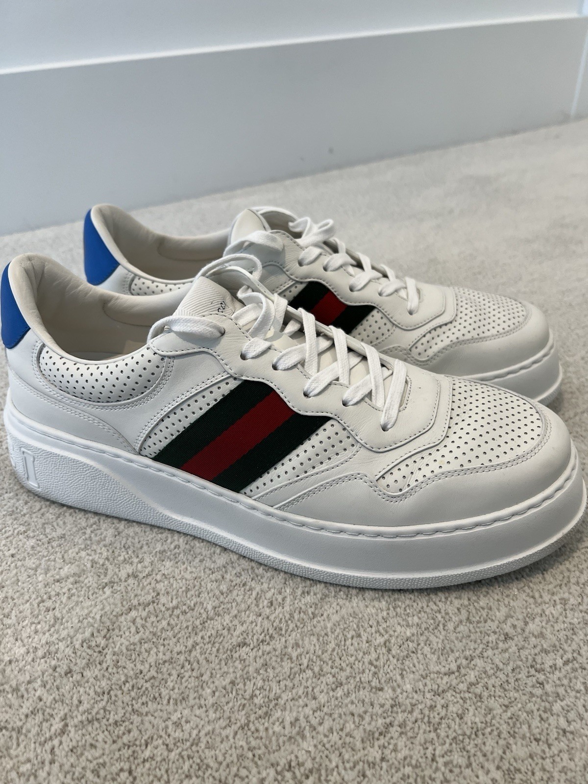Gucci Men Sneaker White with Blue Back Tab Size US 12