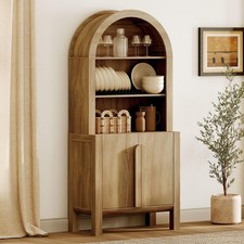Arched Kitchen Pantry Cabinet 71" 5-Tier Wood Doors Adjustable Shelves Walnut