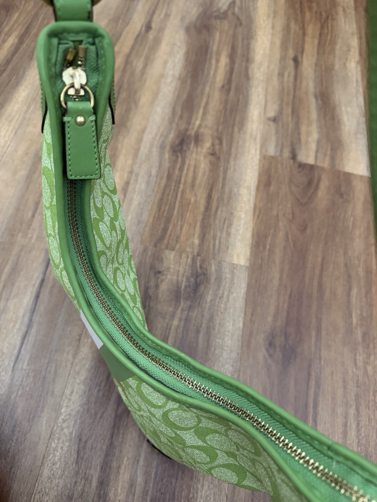 Coach Heritage Stripe Lime Green Signature Canvas Hobo Bag 13193 Y2K Vtg Rare image 9