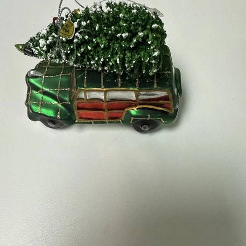 Raz Geoff Allen Nordstrom Automobile with Christmas Tree Glass Ornament NWT