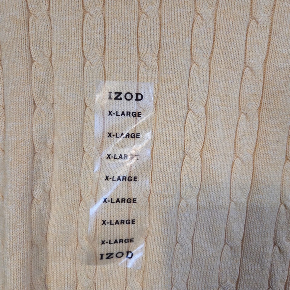 IZOD Cable Knit Sweater Mens XL Yellow Cotton Crew Neck Pullover | eBay