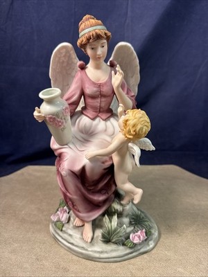 10'' O'Well Bisque Porcelain Angel With Cherub-- Hand Painted