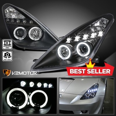 Black Fits 2000-2005 Toyota Celica LED Halo Projector Headlights Lamp Left+Right