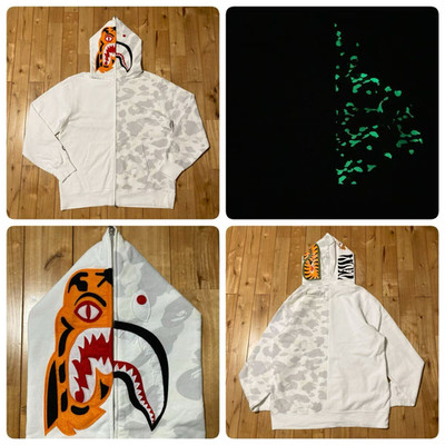 Glow in the dark BAPE City Camo Tiger Shark Full Zip Hoodie APE Size 2XL