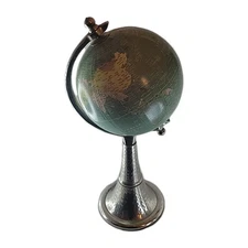 Desk Top World Globe on Hammered Aluminum Metal Base 13”T India 2008