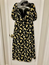 Shein 5x Yellow Lemon and Black Long Slit Maxi Keyhole Sundress