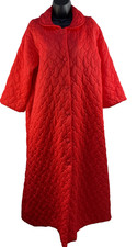 Vtg 70's LORRAINE Red Thick Quilted Nylon Button Up Robe Woman's Medium