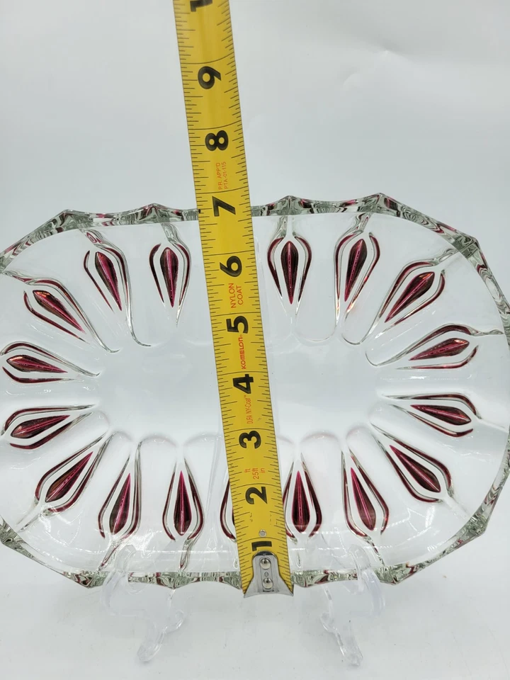 Plato para servir de vidrio Walther Glass Alemania Occidental patrón lágrimas rojas bandeja Fabiola Foto 3 de 4