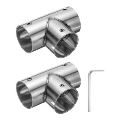 uxcell 2Pcs Tee Structural Pipe Connectors 3 Way End Rails Clamp with Silver