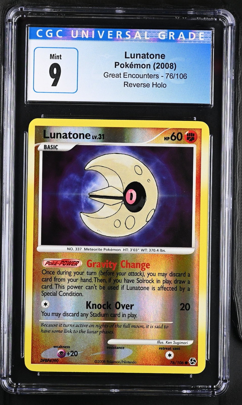 CGC 9 Lunatone 76/106 2008 Great Encounters Reverse Holo Pokemon Card