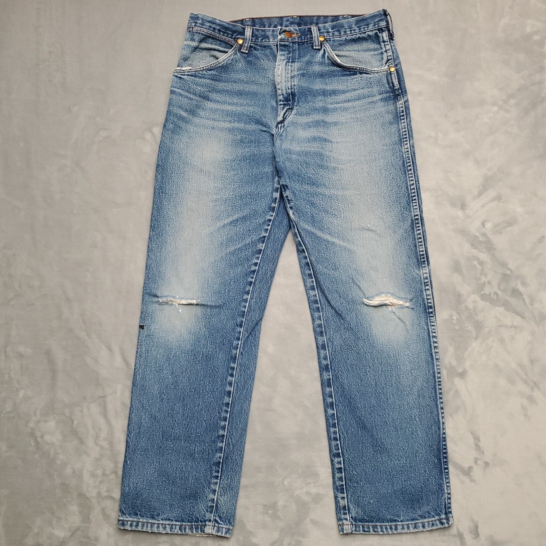 Men 35x30 Blue Faded Denim Relaxed Fit Western Cowboy Pants 