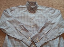 Joseph Feiss Men Size Medium Dress Shirt Blue Check Non Iron Cotton Long Sleeve