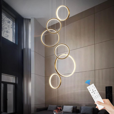 Benkut Modern Led Chandelier 6 Ring Gold Led Pendant Light Adjustable Height