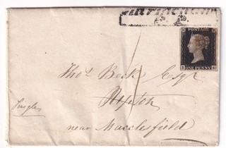 GB QV 1840 1d PENNY BLACK COVER RED MX PLATE 1a stamp is not tied to cover