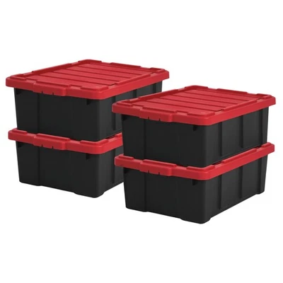 Caisse Rangement avec Couvercle Robuste, 43L, Lot de 4, Rouge, Compact - Photo 1/4