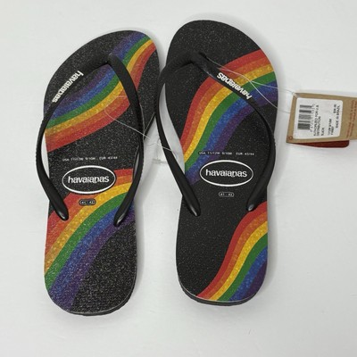HAVAIANAS Slim Pride Flip Flops Black/Rainbow 41/42 Womens  display picture 1