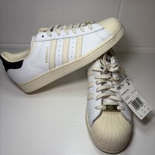Adidas Superstar Tenis Para Hombres 9.5 Blanco Crema Negro ID4675 Puntera Concha Dorado Dije