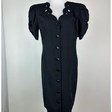 Vintage Willowridge Puff Sleeve Shoulder Pad Button Front Dress Size 12P