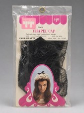 Vintage 60s 70s Lace Chapel Cap Church Veil Mantilla Black NOS Original Package