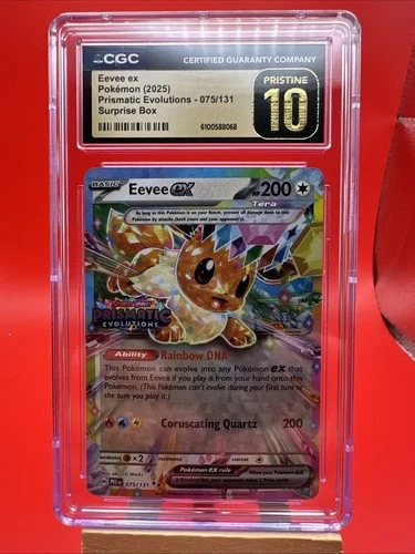 Eevee ex 075 2025 Prismatic Evolutions - Surprise Box Stamp – CGC PRISTINE 10