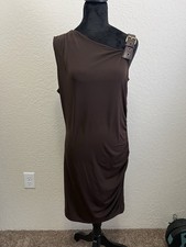 Michael Kors Brown One-Shoulder Buckle Shift Dress Sleeveless Knee Length M