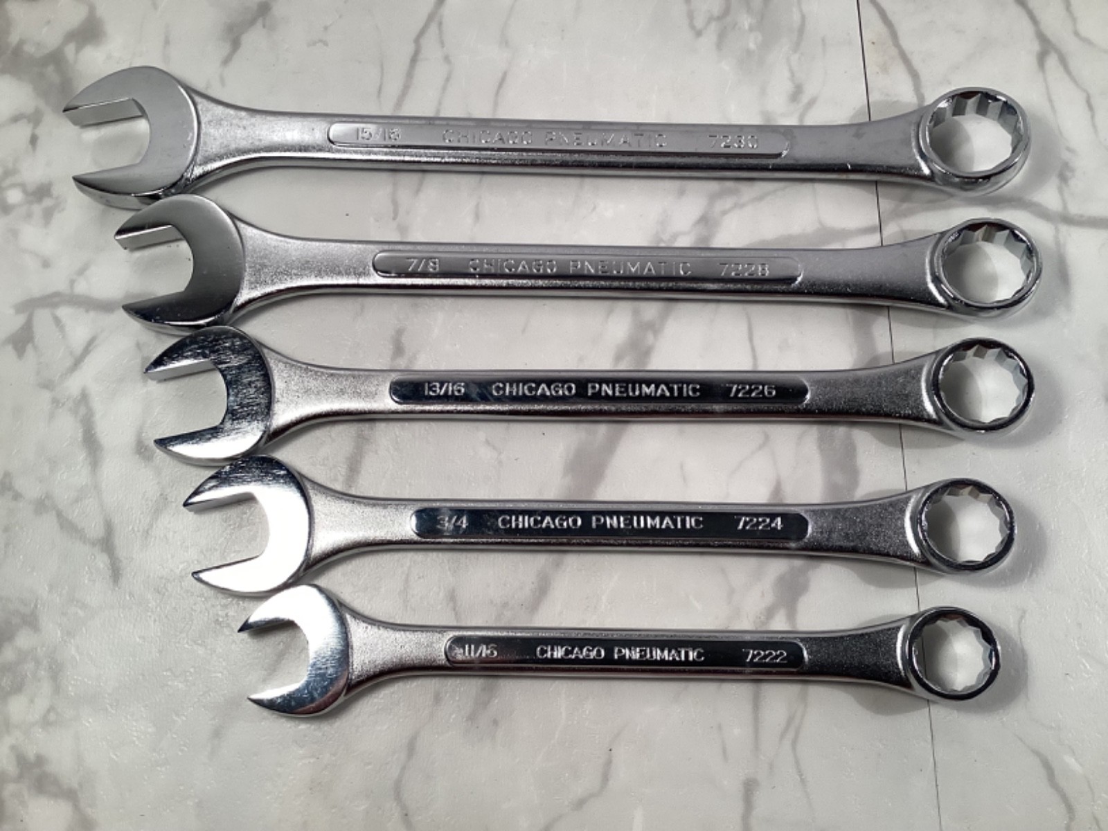Vtg Chicago Pneumatic NOS Combination Wrench Set 14 Pc Professional Tools Chrome