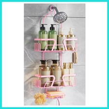 Shower Caddy Hanging, Pink Over the Shower Head Caddy with Soap Holder, Bathr...