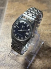 Vintage 30mm Timex Sprite Style Blue Moire Dial Date Watch 24550 02576 Runs 6”