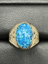 Vintage Sterling Silver Compressed Turquoise Oval Ring 11 Grams Size 10 A7