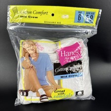 Vintage 2001 Hanes Her Way Mid Crew Socks Size 5-9 New Sealed USA Made 6 Pack