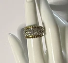 Vintage Sterling Silver Wide Band Pave Set Crystals Cigar Band Style Ring Size 6