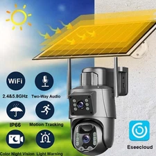 Solar Panel Powered Security Camera Dual Band WiFi Night Vision PTZ Surveillance