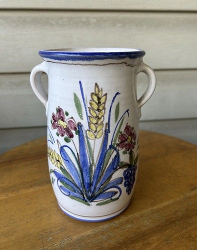 Wildflowers Hand Painted Double Handled Pottery Crock Vase 7" MAS