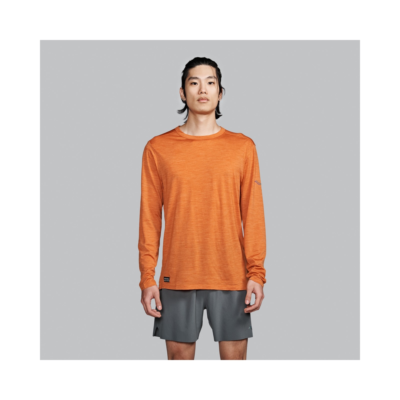 Saucony Men Peregrine Merino Long Sleeve Amber Heather S  Apparel