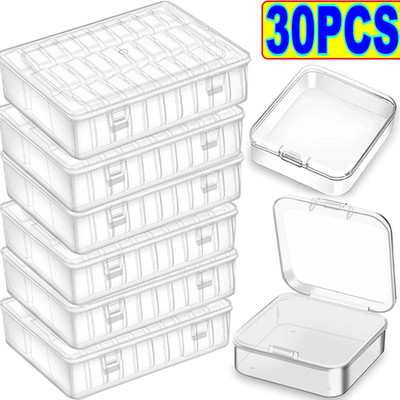 30Pcs Square Plastic Storage Box Jewelry Container Transparent Square Box Case O