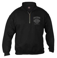 Harley-Davidson Men's Fastened B&S 1/4 Zip Cadet Pullover Sweatshirt - Black