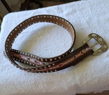 Girls Western 3D Bling Aztec Belt Leather And Pink Fabric
