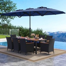 11 PCS Patio Wicker Dining Set w/Double-Sided Outdoor Umbrella 8 Stackable 11 PCS Patio Wicker Dining Set w/Double-Sided Outdoor Umbrella 8 Stackable - Image 1