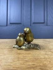 Solid Brass Birds On branch, Vintage 2 Cute Brass Bird Figurine