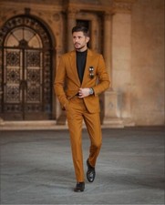 Men's Mustard 2 Piece Suit Slim Fit One Button Elegant Formal Casual Dinner Suit
