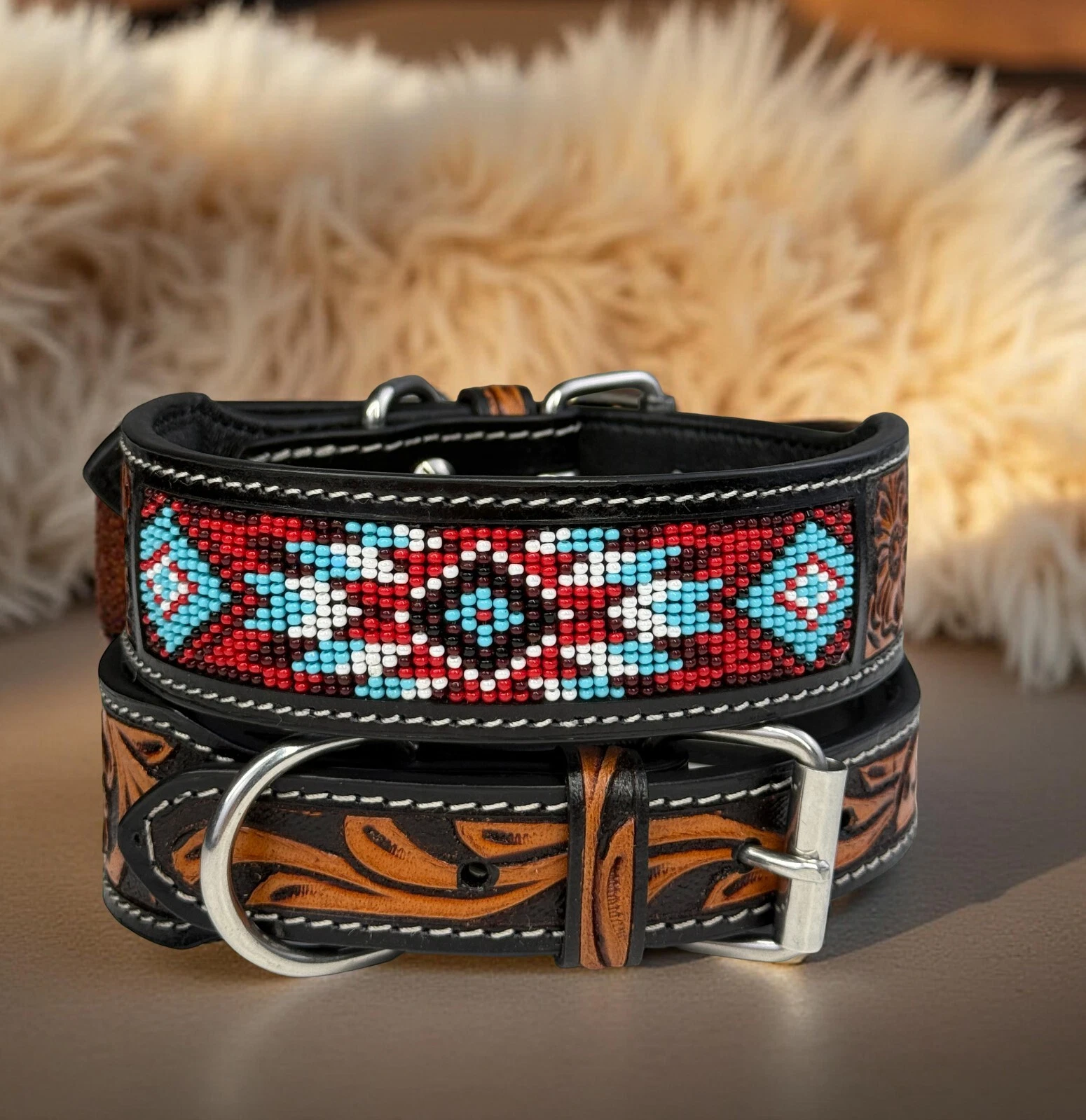 Western Leather Beaded Handmade Pet Dog Collar Heavy Duty Hand Tooled Adjustable
Opens in a new wind